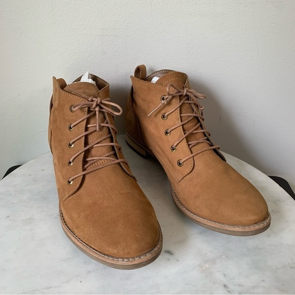 DIBA TRUE Leather booties chestnut Suede lace up chunky ankle boot 10 - Picture 3 of 16